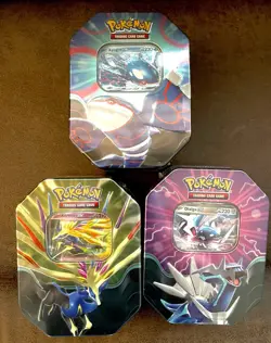 Pokemon TCG EX x3 New Tins x12 Packs!! Xerneas Dialga Kyogre Factory Sealed! - Image 1