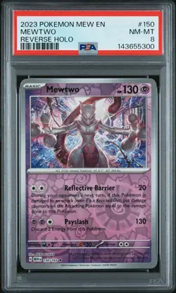 2023 POKEMON MEW EN-151 150 MEWTWO REVERSE HOLO PSA 8 NM-MT - Image 1