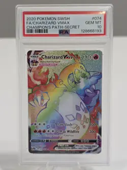 2020 Pokemon SWSH Champion's Path Charizard VMAX #074 FA Secret PSA 10 GEM MINT - Image 1
