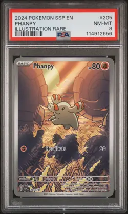 2024 POKEMON SSP EN-SURGING SPARKS ILLUSTRATION RARE #205 PHANPY PSA 8 - Image 1
