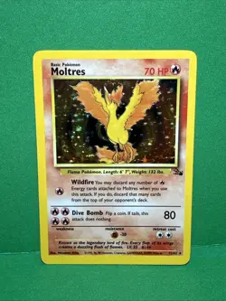 Pokemon 1999 Moltres Fossil Holo Card Unlimited 12/62 Rare WOTC - Image 1
