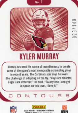 2025 Panini Phoenix Contours Yellow Pyramids Kyler Murray Cardinals #1/149 - Image 2