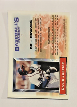 David Justice 1993 Topps Finest #1 MLB Baseball Insert Card Atlanta Braves - Image 3