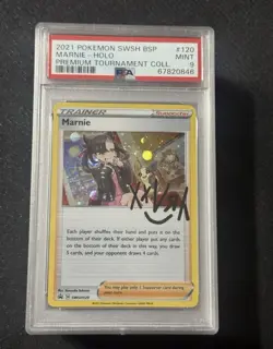 2021 Pokemon Marnie Holo SWIRL 120 Promo PSA 9 Premium Trainer Collection - Image 1