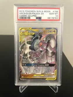 Pokemon Arceus & Dialga & Palkia GX 2019 Cosmic Eclipse 156/236 PSA 10 - Image 1