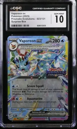 2025 Pokemon Vaporeon ex #023/131 Prismatic Evolutions Surprise Box CGC 10 Mint - Image 1