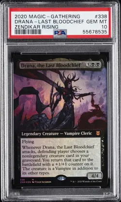 2020 MTG ZENDIKAR RISING EXTENDED ART-FOIL DRANA, THE LAST BLOODCHIEF PSA 10 - Image 1