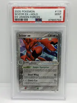 Pokemon Scizor EX Holo 108/115 Unseen Forces 2005 PSA 9 MINT #108 - Image 1