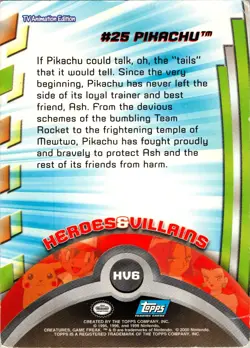 MP! Pokemon Topps Series 2 Heroes & Villains TV Animation HV6 #25 PIKACHU - Image 2
