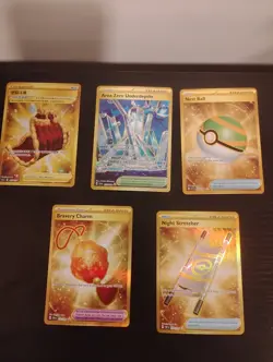 Lot Of 5 Pokemon Gold Trainer Cards Varying Sets All Nm To Mint - Image 1