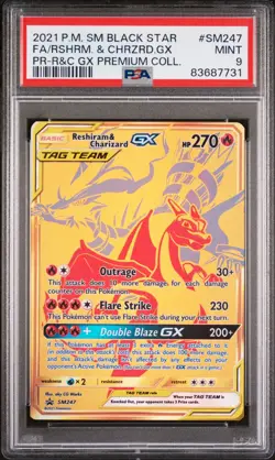 Pokemon TCG Karte - Reshiram & Charizard GX SM247 Sm Holo PSA 9 - Image 1