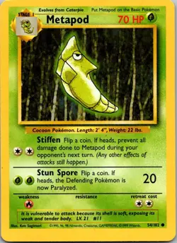 Metapod 54/102 Common Base Set Unlimited Pokemon Lightly Played - Image 1