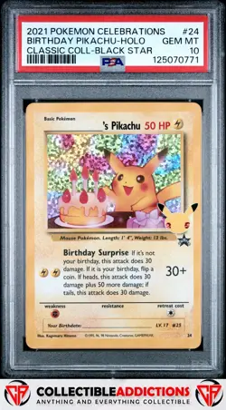 2021 Pokemon Celebrations Classic Collection #24 Birthday Pikachu Holo PSA 10 - Image 1