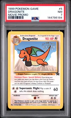 1999 POKEMON GAME MOVIE MOVIE PROMO #5 DRAGONITE PSA 7 - Image 1