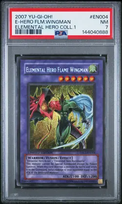 2007 YU-GI-OH! ELEMENTAL HERO COLL 1 #EN004 ELEMENTAL HERO FLAME WINGMAN PSA 7 - Image 1
