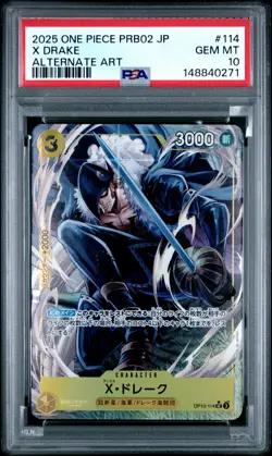 One Piece Japanese PRB02 X-DRAKE Alternate Art PSA 10 #114 - Image 1