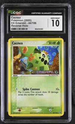 CGC 10 GEM MINT Cacnea EX Emerald 44/106 Reverse Holo STAMPED Pokemon Card psa - Image 1