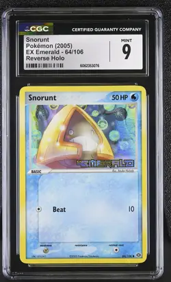 CGC 9 MINT Snorunt 2005 EX Emerald 64/106 Reverse Holo STAMPED Pokemon Card psa - Image 1