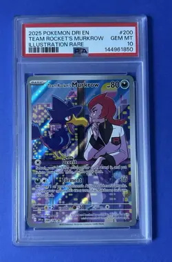 2025 Pokemon Dri EN Team Rocket’s Murkrow Illustration Rare #200 PSA 10 GEM MT - Image 1