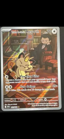Pokemon Team Rocket's Meowth Illustration Rare Holo 70HP 203/182 Fury Swipes - Image 1