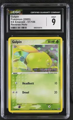 CGC 9 MINT Gulpin 2005 EX Emerald 51/106 Reverse Holo STAMPED Pokemon Card psa - Image 1