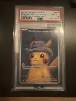 2023 Pokemon SVP En Pokemon X Van Gogh #085 Pikachu Grey Felt Hat PSA 10 - Image 1