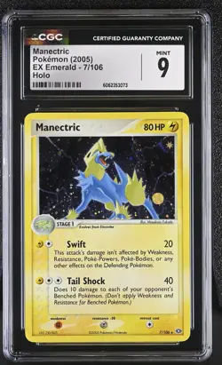 CGC 9 MINT Manectric 2005 EX Emerald 7/106 Holo Pokemon Card psa - Image 1