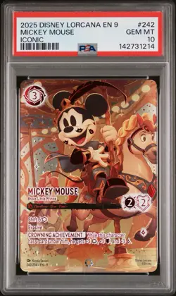 2025 DISNEY LORCANA 9 FABLED ICONIC #242/204 MICKEY MOUSE BRAVE L. PRINCE PSA 10 - Image 1
