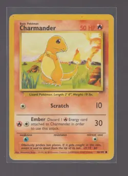 CHARMANDER 46/102 COMMON BASE SET UNLIMITED POKEMON MODERATELY PLAYED - Image 1