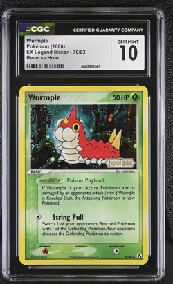 CGC 10 GEM MINT Wurmple EX Legend Maker 70/92 Reverse Holo STAMPED Pokemon Card - Image 1