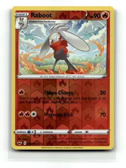 Raboot (032) Reverse Holo Pokemon SWSH01: Sword & Shield Base Set 032/202 NM - Image 1