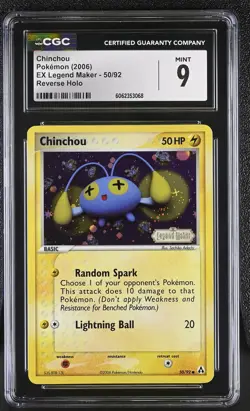 CGC 9 MINT Chinchou EX Legend Maker 50/92 Reverse Holo STAMPED Pokemon Card psa - Image 1