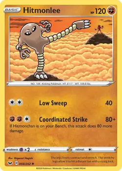 Hitmonlee Pokemon SWSH01: Sword & Shield Base Set 094/202 NM - Image 1
