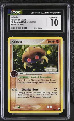 CGC 10 GEM MINT Kabuto EX Legend Maker 36/92 Reverse Holo STAMPED Pokemon Card - Image 1
