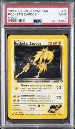 2000 POKEMON GYM CHALLENGE HOLO #15 ROCKET'S ZAPDOS PSA 9 - Image 1