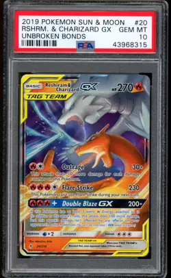 2019 Pokemon Reshiram & Charizard GX Unbroken Bonds Sun & Moon #20 PSA 10 - Image 1