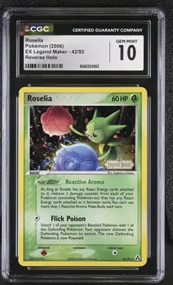CGC 10 GEM MINT Roselia EX Legend Maker 42/92 Reverse Holo STAMPED Pokemon Card - Image 1