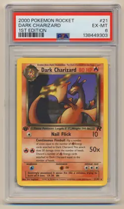 PSA 6 Pokemon Team Rocket 1st Edition Rare Dark Charizard 21/82 EX/MT Condition! - Image 1