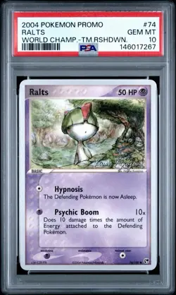 2004 POKEMON WORLD CHAMPIONSHIPS PROMO | TEAM RUSHDOWN RALTS 74 PSA 10 ⭐POP 3⭐ - Image 1
