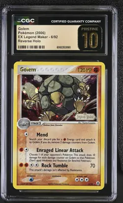 CGC 10 PRISTINE Golem EX Legend Maker 6/92 Reverse Holo STAMPED Pokemon Card - Image 1
