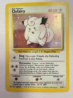 Clefairy 5/102 Holo Base Set Pokemon Card WOTC 1999 Vintage LP - Image 2