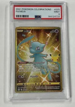 2021 Pokemon 25th Celebrations #025 Gold Full Art Mew Secret Rare PSA 9 Mint - Image 1