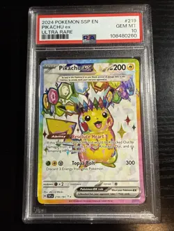 Pokemon Pikachu TCG Surging Sparks EX 219/191 Full Art Ultra Rare PSA 10 - Image 1