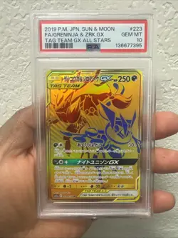 PSA 10 GEM MT Greninja & Zoroark GX Tag Team Ultra Rare Gold 223/173 Pokemon - Image 1