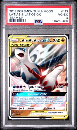2019 POKEMON SUN & MOON TEAM UP #113 LATIAS & LATIOS GX PSA 4 - Image 1