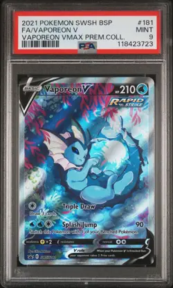 2021 Vaporeon V SWSH181 VMAX Premium Collection Promo Full Art Pokemon PSA 9 - Image 1