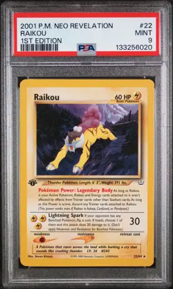 2001 POKEMON NEO REVELATION 1ST ED #22 RAIKOU PSA 9 - Image 1