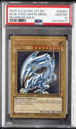 2020 YU-GI-OH! MAXIMUM GOLD 1ST ED #EN001 BLUE-EYES WHITE DRAGON PSA 10 - Image 1