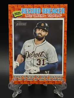2026 Topps Heritage Riley Greene Color Of The Year SP Variation 32 /77 Tigers - Image 1