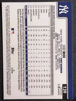 2025 Topps Chrome BEN RICE RC RAYWAVE REFRACTOR New York Yankees - Image 2